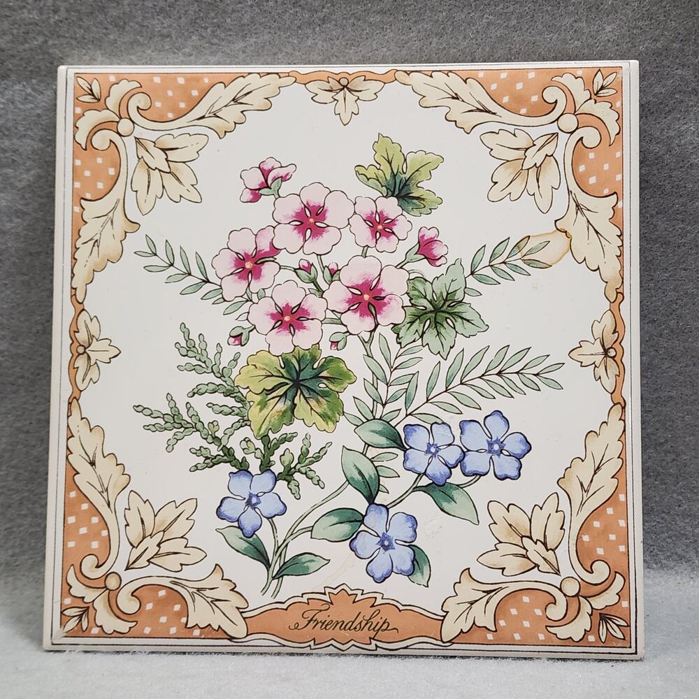 Flower Friendship Ceramic Tile Trivet Hot Plate Wall Hanging Avon Vintage 1983